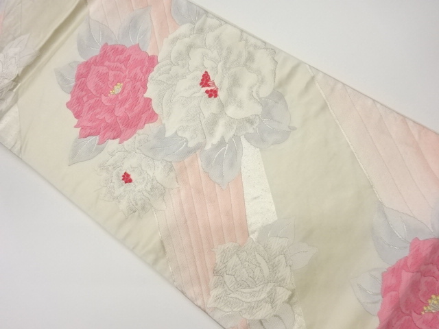 リサイクル　花々模様織出し袋帯